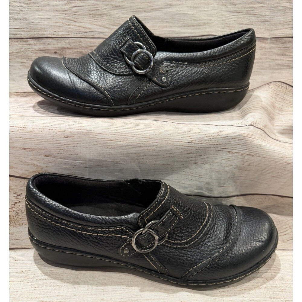 Clarks Collection Ashland Leather Casual Comfort Slip On Black Loafers US 7.5